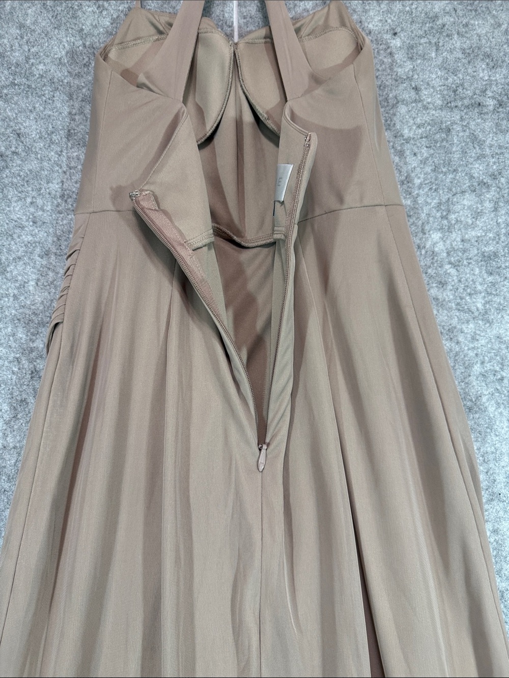 Azazie Champagne Chiffon Bridesmaid Dress Size A10 Cowl Neck Ruched Slit Boning - Picture 9 of 12